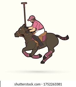 Horses Polo player action sport cartoon graphic vector.