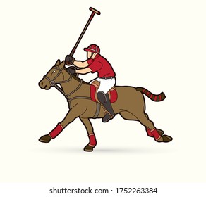 Horses Polo player action sport cartoon graphic vector.