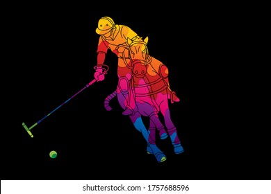 Horses Polo player sport cartoon graphic vector