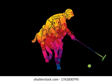 Horses Polo player sport cartoon graphic vector