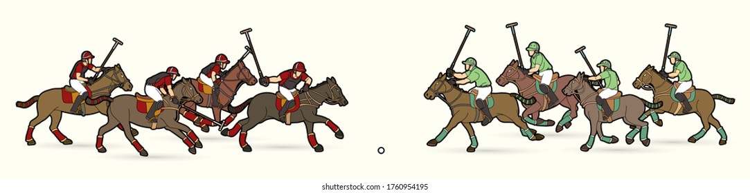 Horses Polo players action cartoon cartoon graphic vector