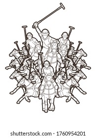 Horses Polo players action cartoon cartoon graphic vector