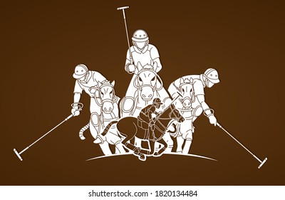 Horses Polo players action cartoon cartoon graphic vector