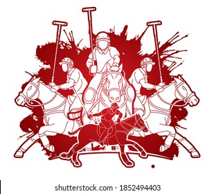 Horses Polo players action cartoon graphic vector