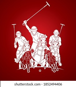 Horses Polo players action cartoon graphic vector