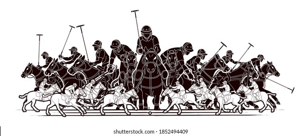 Horses Polo players action cartoon graphic vector