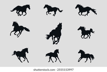 horses, race, mustang, horse, silhouette, wild, running, vector, animal, animals, illustration, collection, posing, pose, fast, farm, standing, jumping, champion, icon, black, silhouettes, mammal, des