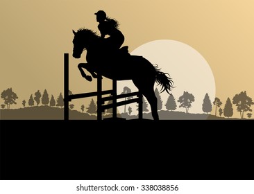 Horses with rider equestrian sport vector background concept