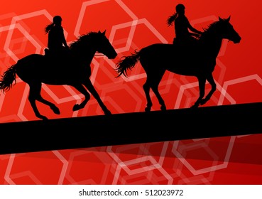 Horses with rider equestrian sport vector background concept