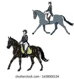 Horses with riders lynx color vector graphic