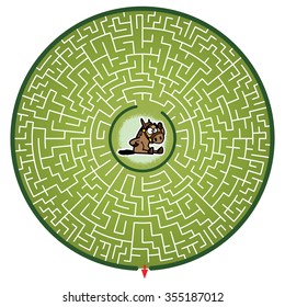 Horse's Round Maze Game (help the Horse escape the maze - Maze vector puzzle)