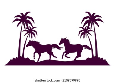 horses runner landscape silhouettes scene