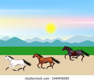 Horses running across the field