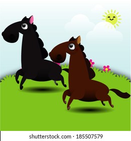 Horses running in the field 
