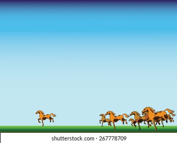 horses running on the green field