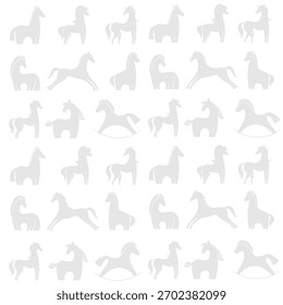 Horses seamless pattern. Good for textile fabric design, wrapping paper, website wallpapers, textile, wallpaper and apparel. Gray background. Vector Illustration