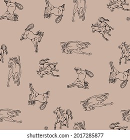 Horses  SEAMLESS PATTERN. The vector illustration on beige background. - Vector