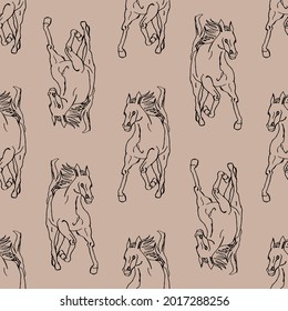 Horses  SEAMLESS PATTERN. The vector illustration on beige background. - Vector