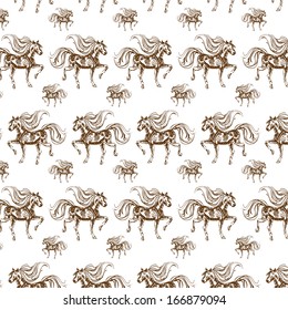 Horses seamless pattern. Vector template background 