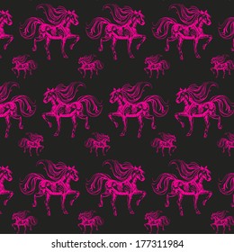 Horses seamless pattern. Vector template background 
