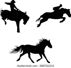 Horses silhouette collection vectors illustration isolated