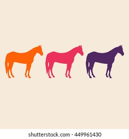 Horses silhouette colorful illustration background