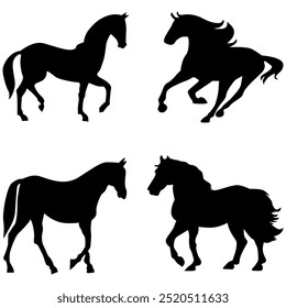 Silhueta de cavalos sobre fundo branco