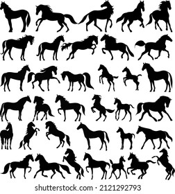 horses silhouette set ,on white background, vector