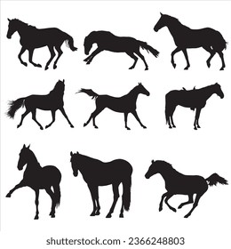 Horses silhouette set vector illustration, Collection of Horse silhouette