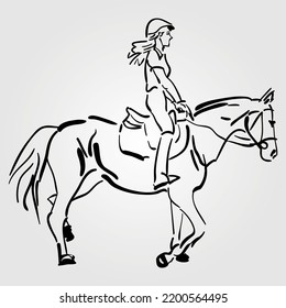 Horses Silhouette Vector Illustration Equestrian Equine Horse Riding Racing, Outline Pony Unicorn