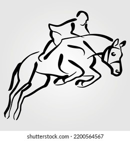 Horses Silhouette Vector Illustration Equestrian Equine Horse Riding Racing Jockey Jumping Pony Outline