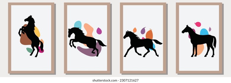 vector de silueta animal conjunto en marco con forma abstracta , ilustración