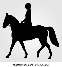 Horses Silhouette Young Athlete Girl Rider On Pony Jumping On Equestrian Sport Competition