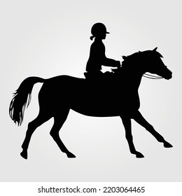 Horses Silhouette Young Athlete Rider On Pony Jumping On Equestrian Girl Riding Sport Competition
