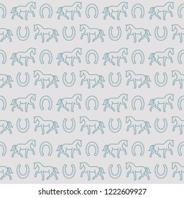 Horses silhouettes and horseshoe seamless vector pattern. Equine illustration.