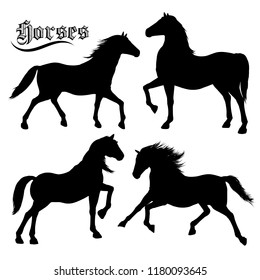 Horses silhouettes set