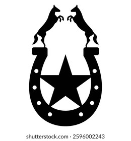 Horses, Star and Horseshoe, Equestrian, Hand Drawn Vector Illustration