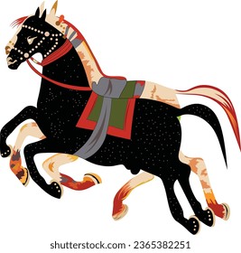 Horses in various poses . Set of vector illustration isolated on white background