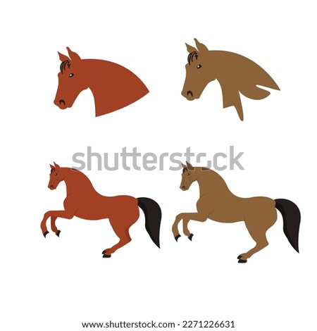 Horses in various poses . Set of vector illustration isolated on white background.Vector silhouette of a horse's head.Vector silhouette of a running horse.the horse reared, drawing, 