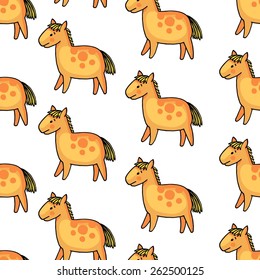 Horses in vector in bright colors seamless pattern