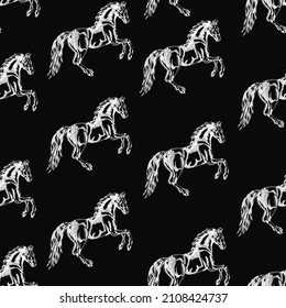 horses, vector chalk  animal character isolated on dark background. Concept for wallpapers, cards, print 