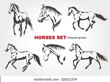 Horses. Vector set.