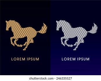Horse,shadow,running,designed using gold and silver geometric,logo, symbol, icon, graphic, vector.