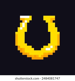 Horseshoe 8-bit icon, Horseshoe pixel item for game interface, Horseshoe game element resource.