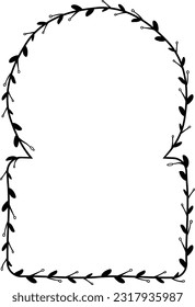 Horseshoe Arch rectangular frame architectural Flower window Flower door flower frame floral leaf leaves decoration Botanical Branches wedding card anniversary celebration beautiful arabesque Elements