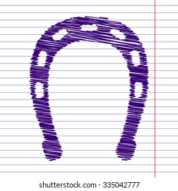 Horseshoe black icon. Vector illustration with pen and school paper effect 
