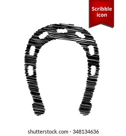 Horseshoe black icon. Vector illustration with pen and school paper effect. Scribble icon for you design.