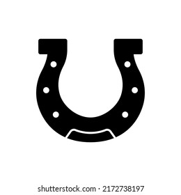 Horseshoe Black Silhouette Icon. Horse Shoe Hoof Retro Steel Glyph Pictogram. Lucky Fortune Flat Symbol. Good Luck Casino Playing Game Gambling Jackpot Talisman Mark. Isolated Vector Illustration.