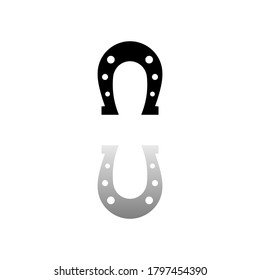 Horseshoe. Black symbol on white background. Simple illustration. Flat Vector Icon. Mirror Reflection Shadow. Can be used in logo, web, mobile and UI UX project