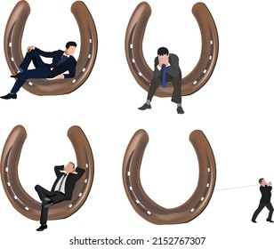 horseshoe brings good luck with happy and desperate people